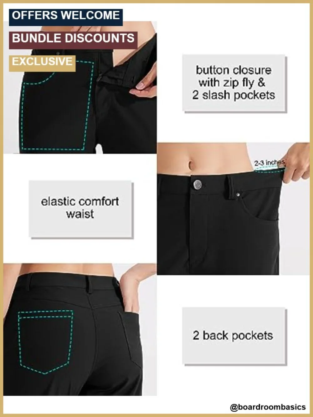 Womens Stretch Golf Pants 29 Inseam Straight Leg Casual Slacks